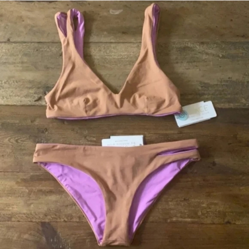 L*Space One Wave Bikini Top Breakers Bottoms Reversible Swimsuit Putty Pink - Picture 6 of 6